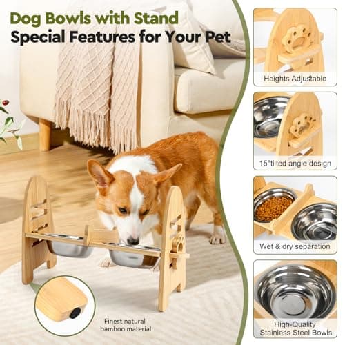 Raised Dog Bowls with Stand 6 Level Adjustable,2 Stainless Steel Pet Bowls — view 3