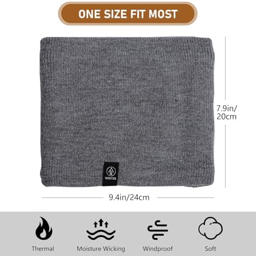Fjquamitix Neck Warmer for Men Women Thick Fleece Thermal Snood for Men Winter Neck Gaiter Knitted Circle Scarf for Outdoor Sports Cycling Skiing Motorcycle (Dark Grey) — view 6