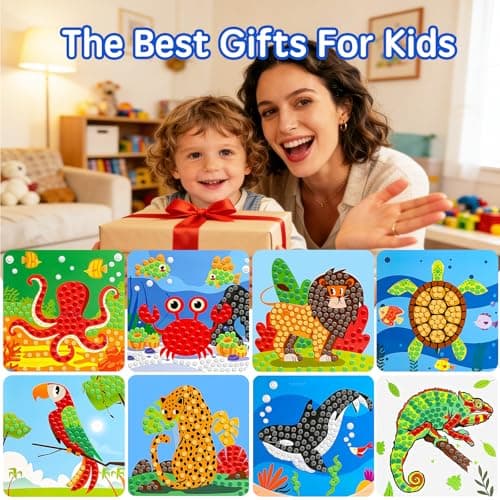 Dubydu Mosaic Sticker Art Kit for Kids Age 3+, 8 Pack Ocean & Animal Crafts, Foam Mosaic Kits for Children, Peel and Stick DIY Art Set, Travel Activity Toy for Toddlers Boys Girls — view 6