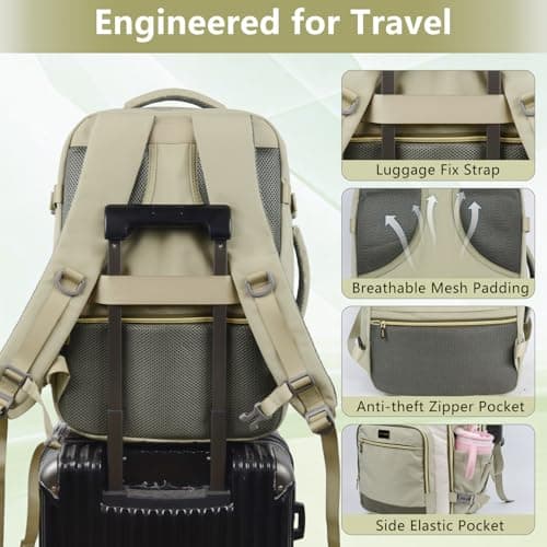 POWER KING Travel Backpack for Womens Mens, Carry on Cabin Size Backpack 30L, Expandable Flight Bag Approved Hand Luggage for Airplanes, Laptop Rucksack 15.6 inch, White & Green — view 5