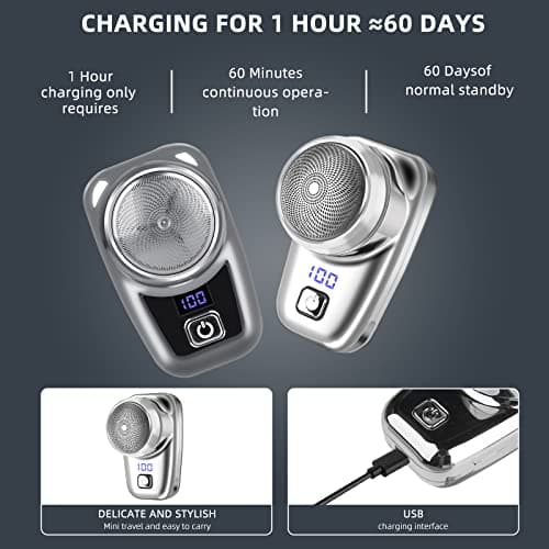 Mini Portable Electric Shaver, Electric Razor for Men,Pocket Size Mini Shaver, USB Rechargeable Portable Beard Trimmer, one-Button Operation and Space Saving, Waterproof, Travel Essentials — view 4