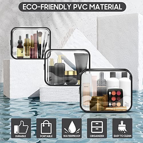 SLIJAR Clear Travel Toiletries Bag, 3 PCS Portable Waterproof Toiletry Bags for Women and Men, Clear Makeup Bags PVC Cosmetic Bag, Travel Accessories Wash Bag for Travelling and Holiday — view 4