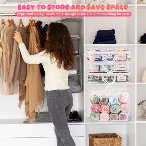 Coopay 3pcs Clear Yarn Storage Organiser, Wool Storage Bag, White — view 5