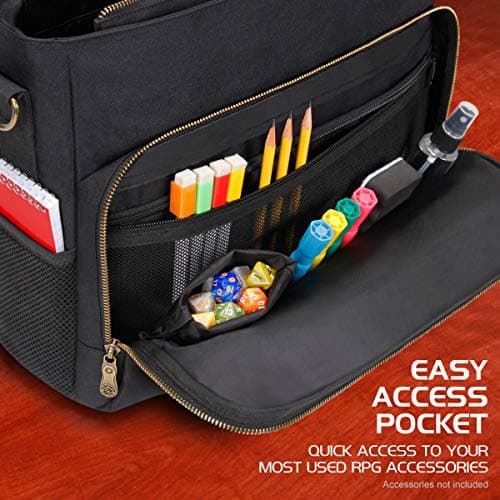 ENHANCE Tabletop DnD Bag - RPG Player's Essentials Dungeons and Dragons Messenger Bag Fits 2-4 Books, Binders, Dice & Accessories, with 17 inch Laptop Compartment and Battlemap Carrying Straps (Black) — view 5