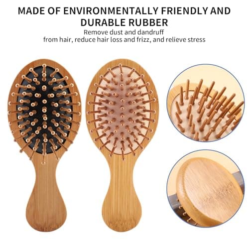 Mini Bamboo Hair Brush Set of 2, Portable Wooden Paddle Hairbrush — view 3