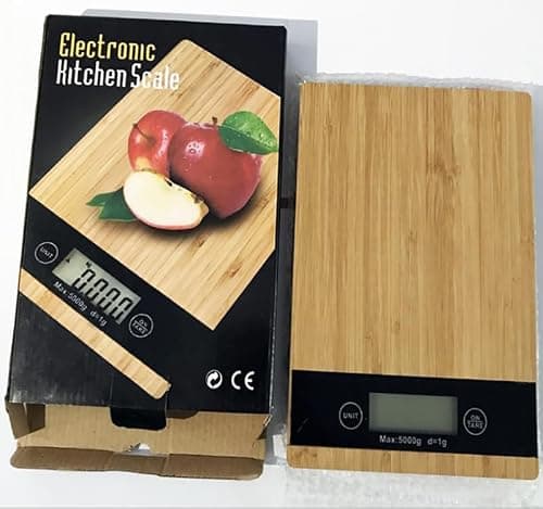 SHABBIR TRADERS LTD Wooden Bamboo Digital Kitchen Scale 5kg | Electronic Food Weighing Scale with LCD Display & Battery Powered Design for Cooking & Baking