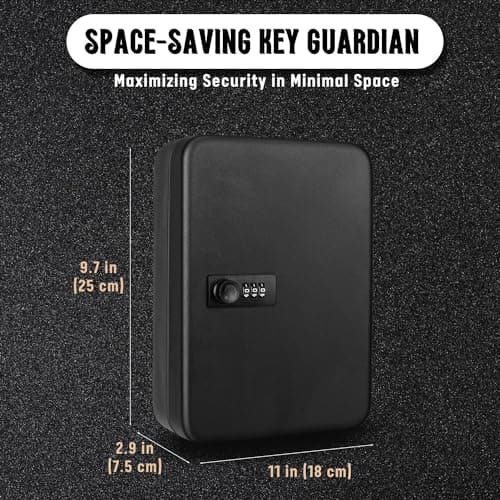 Flexzion Key Box Wall Mount With Code - Black Key Cabinet Lock Box Key Storage Box Wall Mount with Combination Lock, Secured Key Organizer Box with 48 Colored Key Holder for Homes, Office, Apartments — view 2
