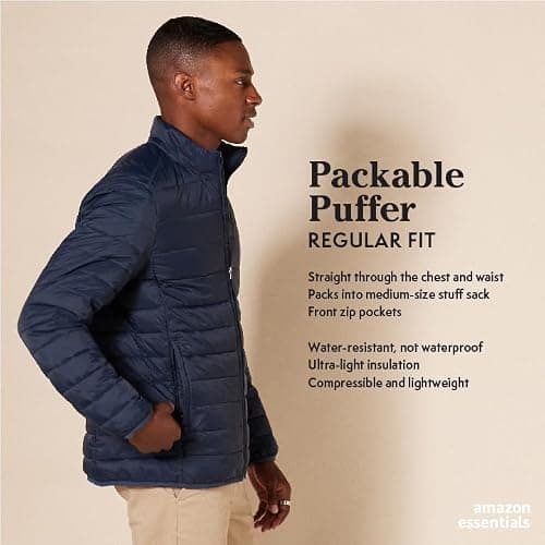 Amazon Essentials Men's Packable Lightweight Water-Resistant Puffer Jacket (Available in Big & Tall), Light Blue, M — view 2