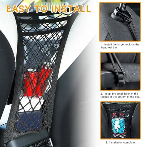 3 Layers Car Mesh Organizer,Dog Car Barrier,Four-Side Elasticity Auto Seat Back Net Bag Between Front Seats,Portable Kid Dog Pet Net Barrier,Universal CarMesh Pocket,Tissue Purse Holder (Black) — view 6