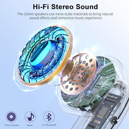 POMUIC Wireless Earbuds, HiFi Stereo Deep Bass,Bluetooth 5.3 Headphones with 4 ENC Noise Cancelling Mic,40H Playtime, IPX7 Waterproof Bluetooth Earphones, Bluetooth Earbuds Dual LED Display,2025 — view 6