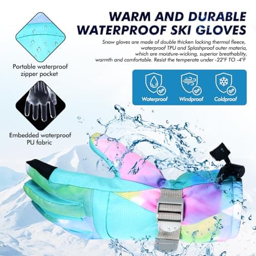 Pnosnesy Ski Gloves, Waterproof Snow Gloves Thermal Breathable Winter Gloves, Windproof Touchscreen Cold Weather Gloves for Men Women Kids — view 5