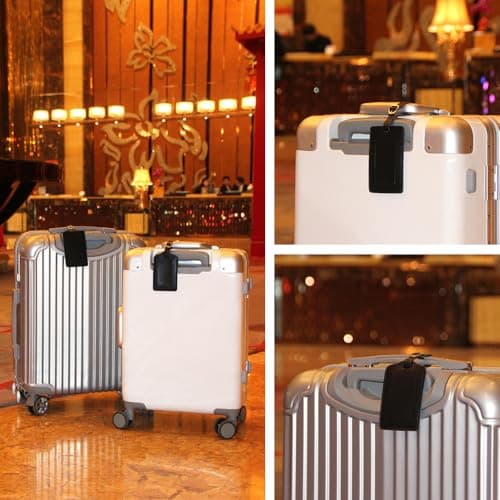 Luggage Tags, Microfiber Leather Personalized Suitcase Tag Set Luggage id Tags Labels Travel Accessories-Set of 4(Black) — view 6