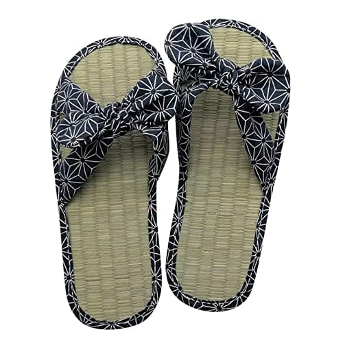 Flip Flops Bamboo Women's Slippers Toe Separator Summer Mules Flower Sandals Flat Comfortable Non-Slip Silent Bamboo Rattan Flop Slippers, Black, EU 41, Blue B, 7 UK — view 6