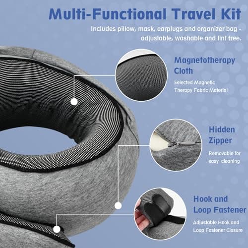 Solvio Travel Pillow for Airplane, Hooded Neck Pillow for Travel with 360° Support, Memory Foam Flight Pillow with Washable Cover, Portable Airplane Essentials for Long Flights, Car and Train — view 2