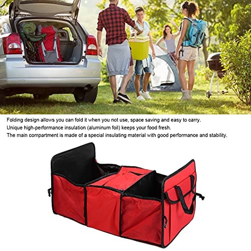 HLKSOUREZ Multifunction Folding Car Insulated Cooler Storage Bag Organizer, Trunk Storage Box with High - Quality Polyester Material, Large Capacity Car Trunk Organizer Container for Travel (Red) — view 4