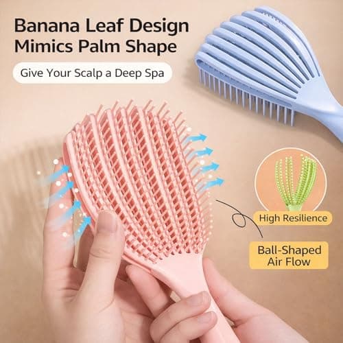 Detangling Hair Brush Set, Curved Vent Brush, Flexible Teeth, Pink 2-Pack — view 2