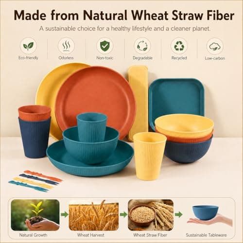 AURALIN Camping Dinnerware Set for 4 41 Pieces Food-Grade PP Canvas Bag — view 3
