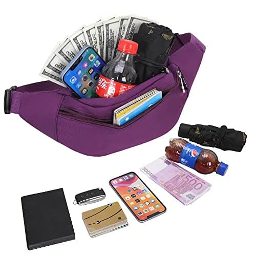 Bumbags and Fanny Packs for Men Women Hiking Running Travel Waterproof Waist Bag Walking Dog Outdoor Sport for Ladies Boys Purple — view 3
