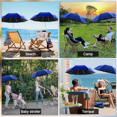 ConBlom 2 PACK Chair Umbrella with Universal Clamp, 360 ° Adjustable UPF50+ Umbrella for Stroller, Patio Chair, Wheelchair, Camping Chair, Golf Carts (Blue) — view 5