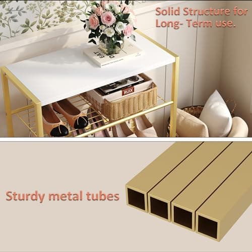 HOME BI 5-Tier Shoe Rack, Metal Shoe Storage Organizer, Modern Shoe Stand, Durable Shoe Shelf for Closet, Hallway, Entryway, Living Room,Gold — view 6