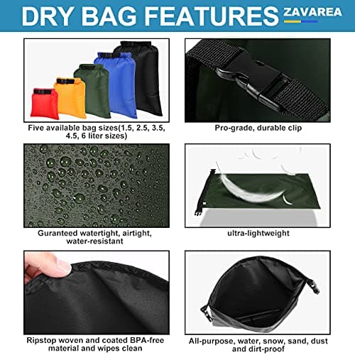 ZAVAREA Waterproof Dry Bag Set,5 Pack,1.5L-6L,Lightweight,Multicolor — view 2