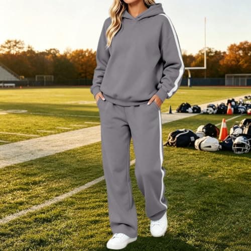 Womens Grey 2 Piece Outfit Pullover Hoodie and Wide Leg Trousers — view 6