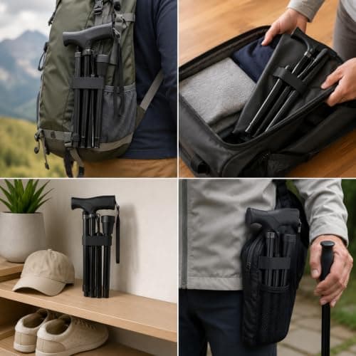 Tinminx 2 Pcs Folding Walking Stick Holders, Plastic Crutch Clip Straps, Foldable Walking Stick Accessories for Hiking Poles Mobility Aids Storage, Black — view 4