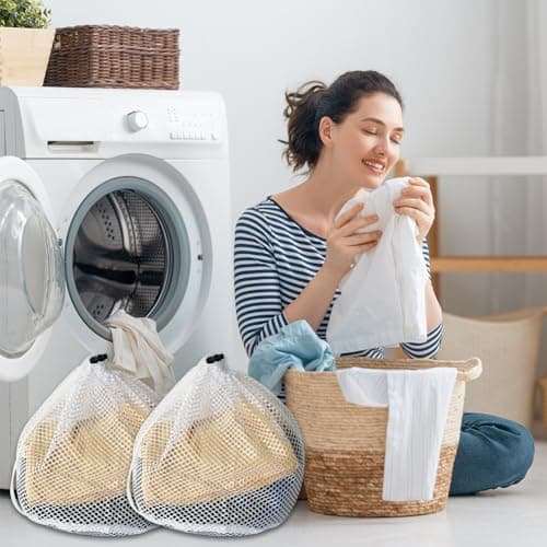 GZSYWZ 2 Pcs Mesh Laundry Bag with Drawstring Linen Portable Bags Washing Machine for Clothes,Bedding,Tablecloths,Curtains (30x40cm) — view 6