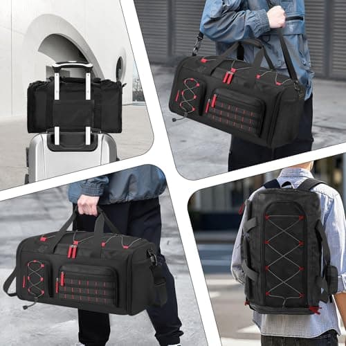 35L Gym Bag with Shoe Compartment, Dry & Wet Separation Overnight Bag-Black — view 3