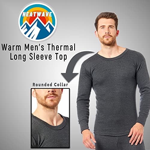Heatwave® Pack of 2 Men's Thermal Long Sleeve Top, Warm Underwear Baselayer, S M L XL XXL Thermals, X Large Charcoal — view 3