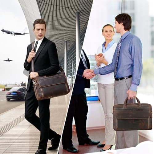 TIDING Genuine Leather Briefcase for Men 17" Laptop Bag Business Travel — view 2