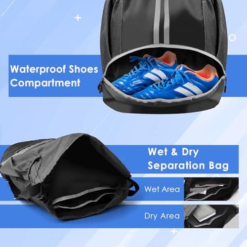 BROTOU Unisex Drawstring Backpack, Waterproof Gym Bag, Large Oxford PE Pack, Students School Backpack, Durable Sports Ball Bag, with Shoe Bag (A, Black) — view 2