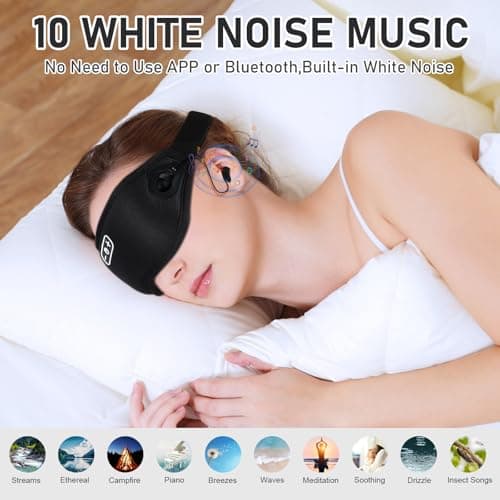 Eye Mask for Sleeping, 3D Sleep Eye Mask with Headphones Built-in White Noise, Breathable Sleep Mask for Traval, Blackout Contoured Eye Cover with Comfortable Adjustable Strap for Wome Men — view 2