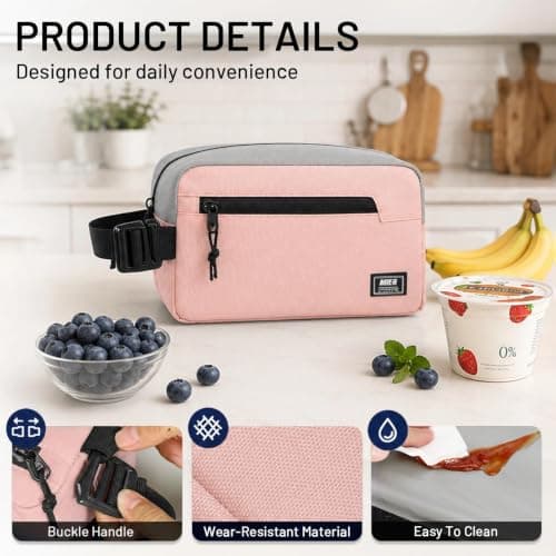 MIER Freezable Lunch Bag for Kids with Bulit-in Ice Packs, Pink/Grey, 3L — view 2