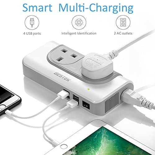 BESTEK UK to USA Power Converter Travel Power Adapter 200W Step Up Transformer 110v to 240v Voltage Converter with 4 USB Ports, Grey — view 4