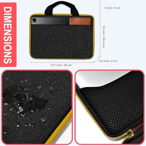 Hseok Laptop Case 13.3-14 inch Sleeve, TSA Computer Handbag Water-Resistant and Shockproof Bag Compatible with MacBook Pro/Neo 14", Mac Air/Pro 13.3" and 13"-14" Notebooks Chromebooks,Black-Yellow — view 2