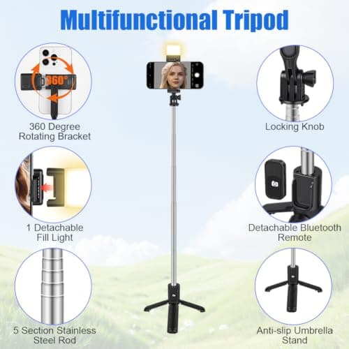 Adiwo 70cm Mobile Phone Tripods, 3 in 1 Portable Travel Phone Holder — view 3