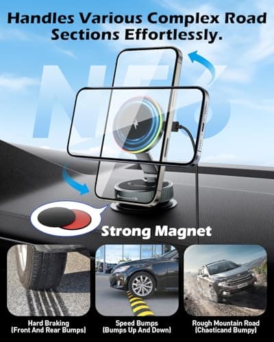 CloudValley for MagSafe Car Mount Charger, 15W Wireless Rapid Charging & 360° Rotating Vacuum Suction Cup, Magnetic Phone Holder with RGB Light for iPhone 17/16/15/14/13/12/Dash/Windshield/Screen — view 4