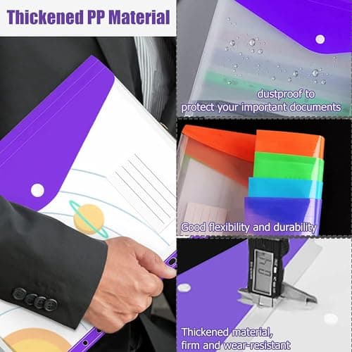 Jnchdghwa 24 Pcs A4 Binder Pocket Expandable Envelopes Clear Plastic Envelopes for Ring Binder Folder, Snap Button — view 2