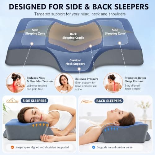 Hydomi Neck Support Pillow for Sleeping Side Sleeper Pillow for Neck Shoulder Pain Relief: Ergonomic Cervical Memory Foam Pillow - Cooling Orthopedic Bed Pillow for Back Stomach Sleepers — view 2