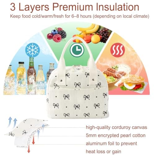 Binoster Lunch Bags for Women Insulated Cooler Lunch Bag Adults Kids Packed Lunch Box Tote Bag Cute Girls Ladies Lunch Bags for Work School Picnic Travel Beach Gifts for Women Her Wife Preppy Stuff — view 3