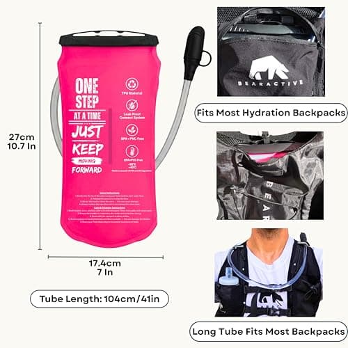 Bearactive Hydration Bladder, Water Bladder 2L for Running Backpack with BPA-Free TPU, Hydration Pack, Leak-Proof Water Pouch, No Plastic Smell – Hiking, Running, Cycling & Camping (Pink, 1 Litre) — view 6