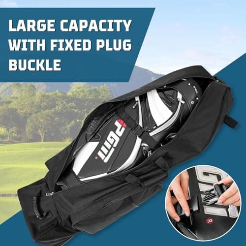 Golf Travel Bags with Wheels, 1200D Heavy Duty Oxford Wear-Resistant with Extra Storage Bag, Lightweight & Portable Golf Club Travel Cover for Airlines Easy Storage，Black：Upgrade — view 6