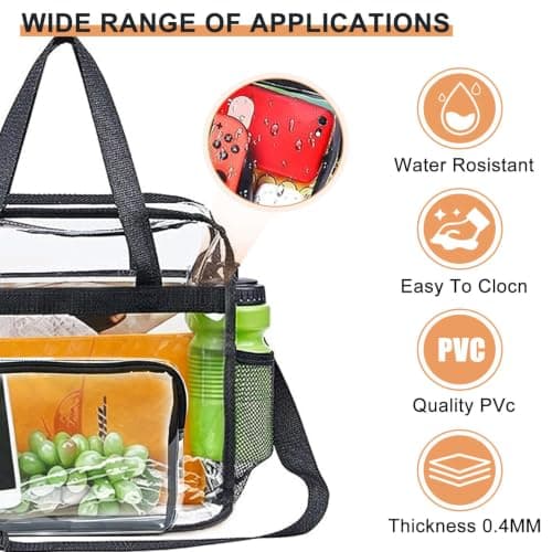 Megcdtr Clear Tote Bag with Zipper and Adjustable Shoulder Strap(Black) — view 6