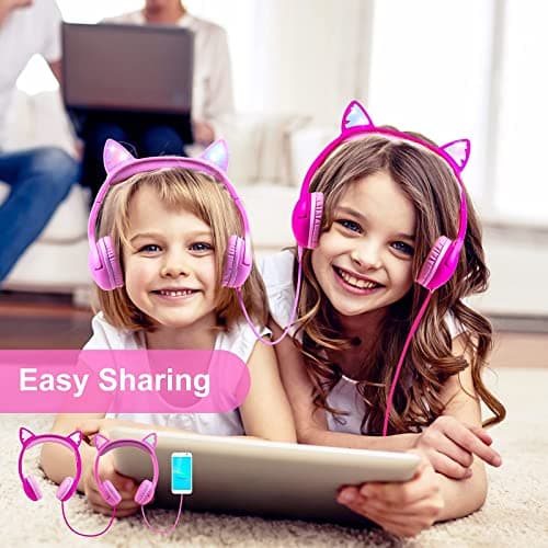 Olyre Kids Wired Headphones with Mic, LED Cat Ears, Girls, Toddlers, Pink — view 4