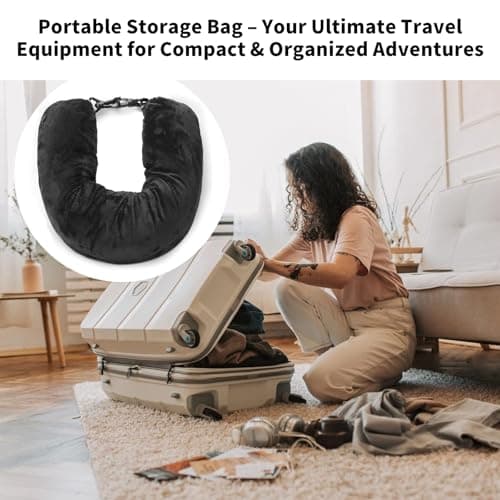 Rayakt Stuffable Neck Pillow for Travel, 80 * 18.5cm Adjustable Travel Neck Pillows, Ultra-Soft Washable Pillow with Storage Bag, Fillable with Clothes for Plane, Train & Car Essentials (Black) — view 6