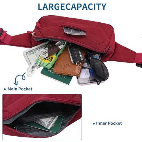 Bumbag Waterproof Bum Bag Waist Fanny Pack Running Belt for Men Women Unisex Bum Bag with Adjustable Belt for Outdoors Workout Hiking Gifts for Ladies Boys (Red) — view 3
