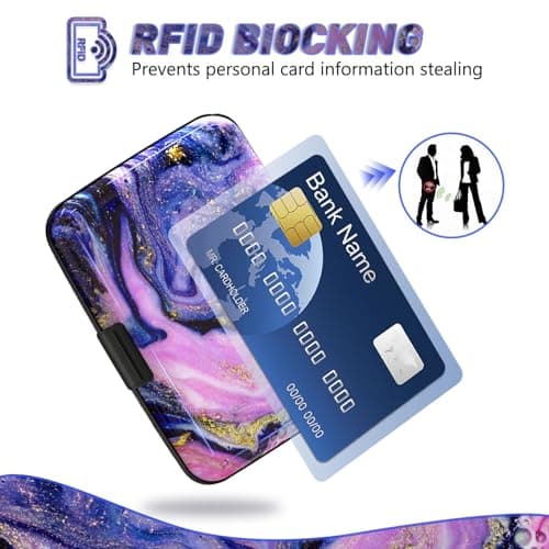 ToLuLu Credit Card Holder, Mini RFID Small Aluminum Card Wallet, Blocking Slim Metal Business Card Case, RFID Blocking Front Pocket Wallet Hard Case CC Holder for Women Girl, Aesthetics Purple Marble — view 2