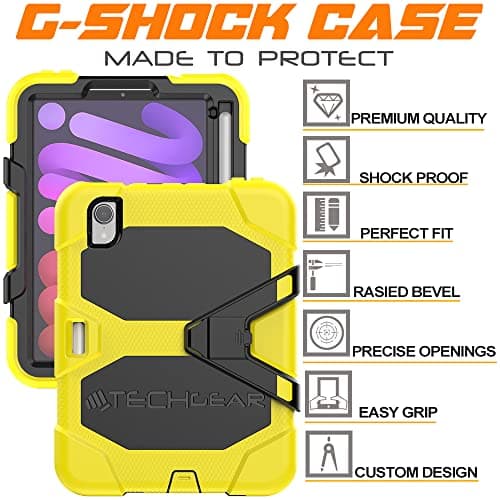 TECHGEAR G-SHOCK Case for iPad Mini 7 2024 & Mini 6 2021 (7th & 6th Gen) - Tough, Heavy Duty Armour, Shockproof with Stand - Kids, Schools, Builders, Restaurant - YELLOW — view 2