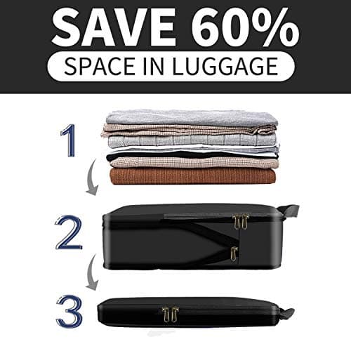 Eono Compression Packing Cubes, Luggage Organiser Set, Extensible Suitcase Organiser, Packing Organisers for Suitcases, Packing Cubes for Travel or Home Storage - Black, 3 Set — view 5